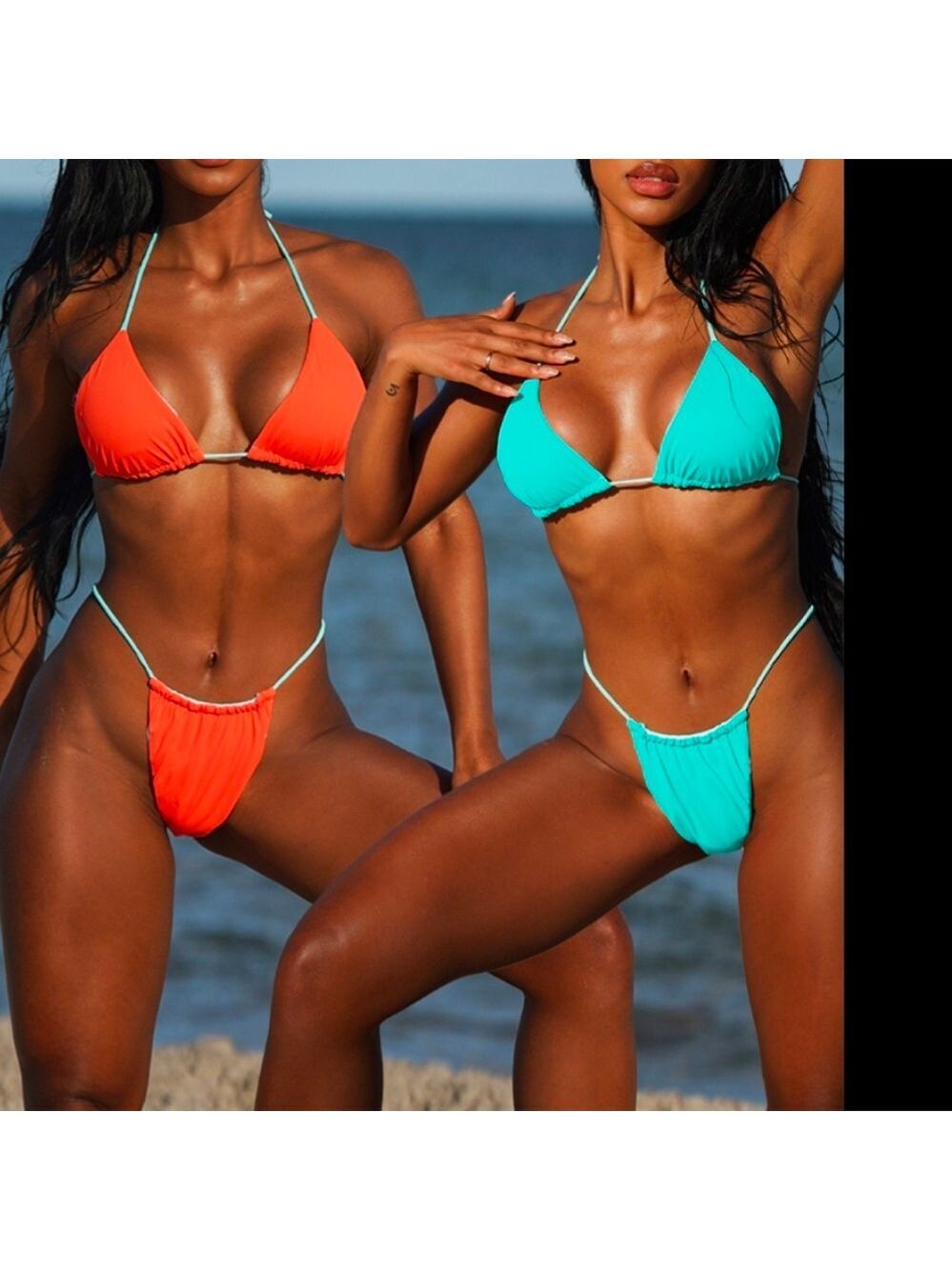 Prettylittlething Blue And Orange Reversible Ribbed Bikini Set Size 6